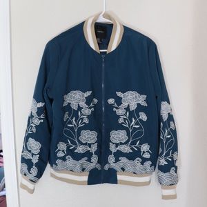 Blue embroidered bomber jacket
